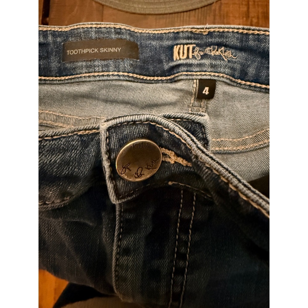 KUT from the Kloth 4 Blue Toothpick Skinny Jeans Distressed Cotton Blend Denim - Picture 4 of 8